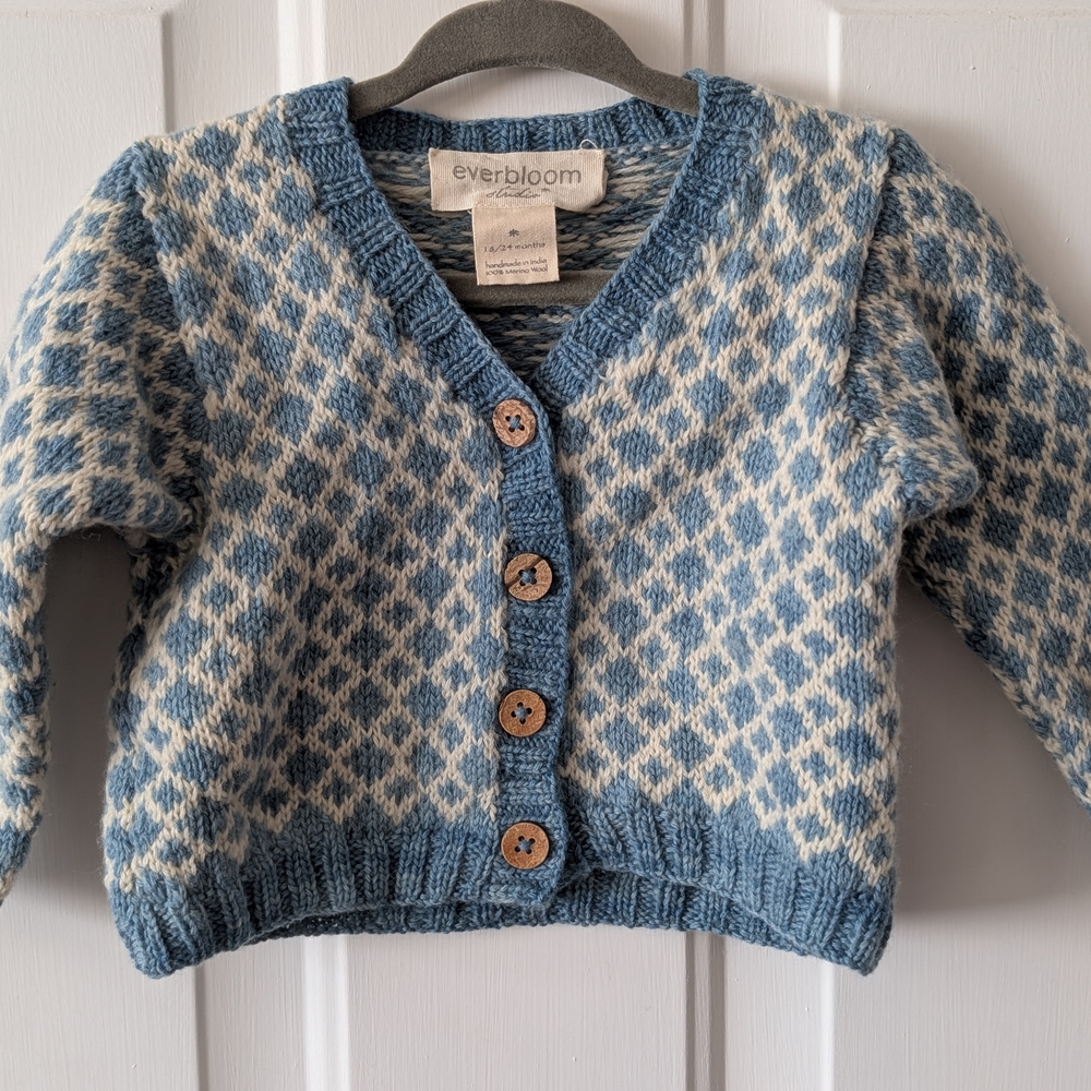 Everbloom Blue and Cream Knit Cardigan Sweater